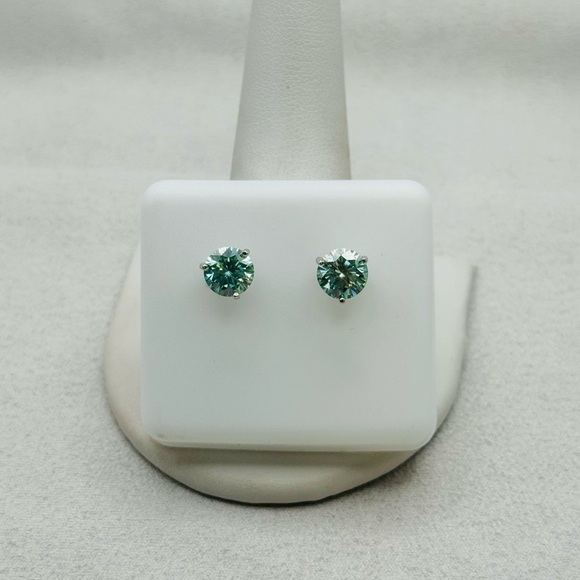 1 CT * 2 Moissanite Diamond Light Blue Earrings
